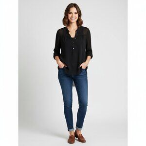 Aritzia Wilfred Blouse Half Button Front  Long Sleeve Sheer Black Size XS